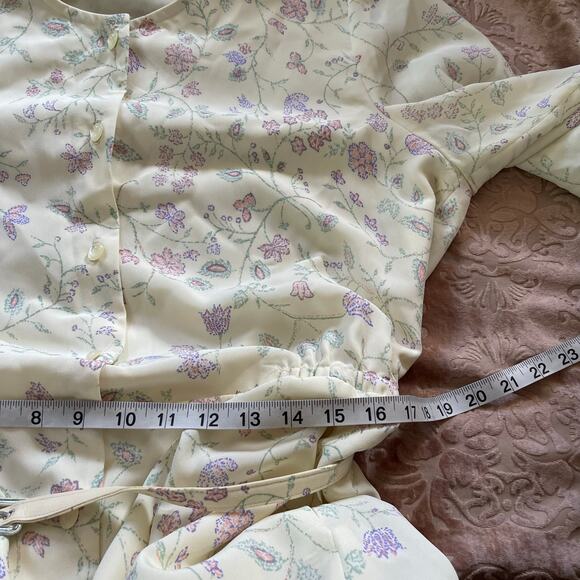 Vintage 80s patchington cream with purple floral print shirt dress‎ midi large - Picture 7 of 8